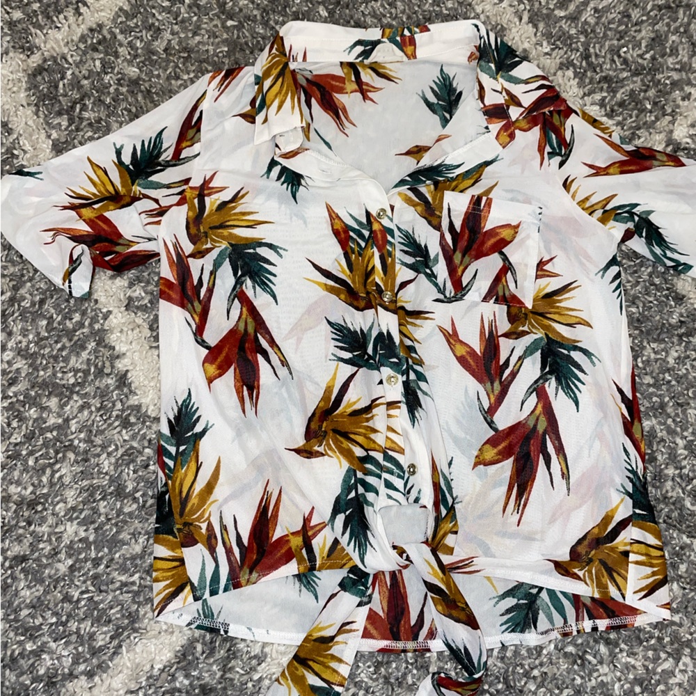 3 FOR $10 SALE - Palm Tree Button Up Vacation Shirt with Front Tie